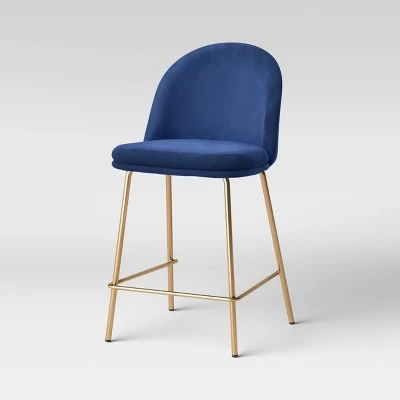 Nils Brass Base Counter Height Barstool - Project 62™ Navy Blue 2 Nils Brass Base Counter Height Barstool - Project 62™ Navy Blue - Image 2
