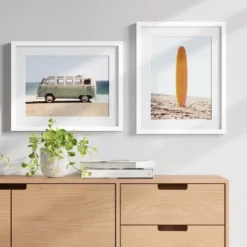 (Set of 2) 16" x 20" Van and Surfboard Framed Wall Art - Project 62™