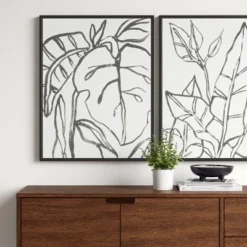 24" x 30" Botanical Sketch Framed Wall Canvas White/Black - Project 62™