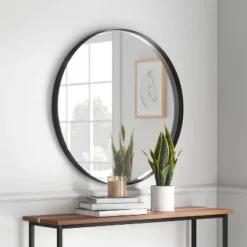 30" Flush Mount Round Decorative Wall Mirror - Project 62™ Black