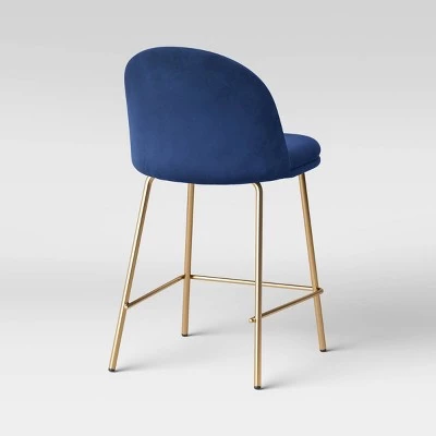 Nils Brass Base Counter Height Barstool - Project 62™ Navy Blue 3 Nils Brass Base Counter Height Barstool - Project 62™ Navy Blue - Image 3
