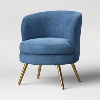 Beadle Accent Chair with Brass Leg Velvet Blue - Project 62™ 2 Beadle Accent Chair with Brass Leg Velvet Blue - Project 62™ - Image 2