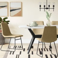 2pk Bowden Faux Leather and Metal Dining Chairs Natural - Project 62™